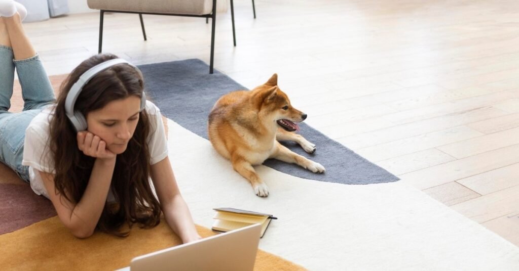 Dog barking at a TV showing animals and loud sounds on the screen